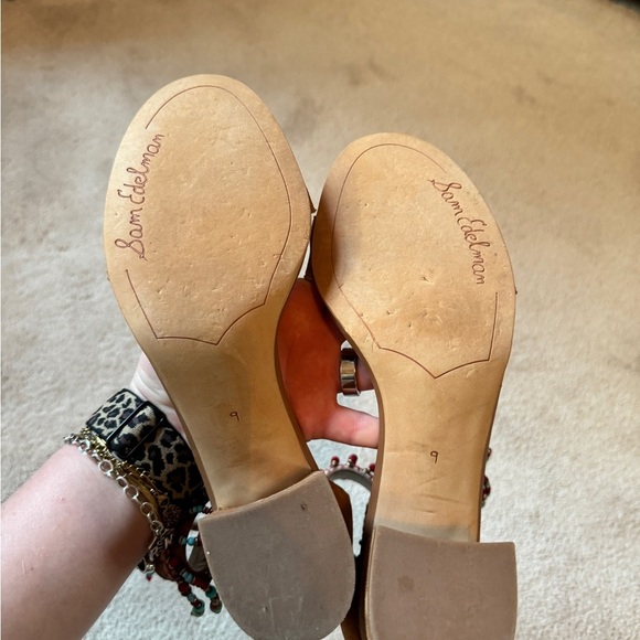 NWOB SAM EDELMAN Women’s Sibel Brown Beaded Ankle Strap Block Heel Sandal-Size 9 - Picture 4 of 6